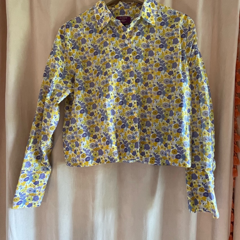 Jcrew Liberty print cropped Long Sleeve Button-Up Shirt